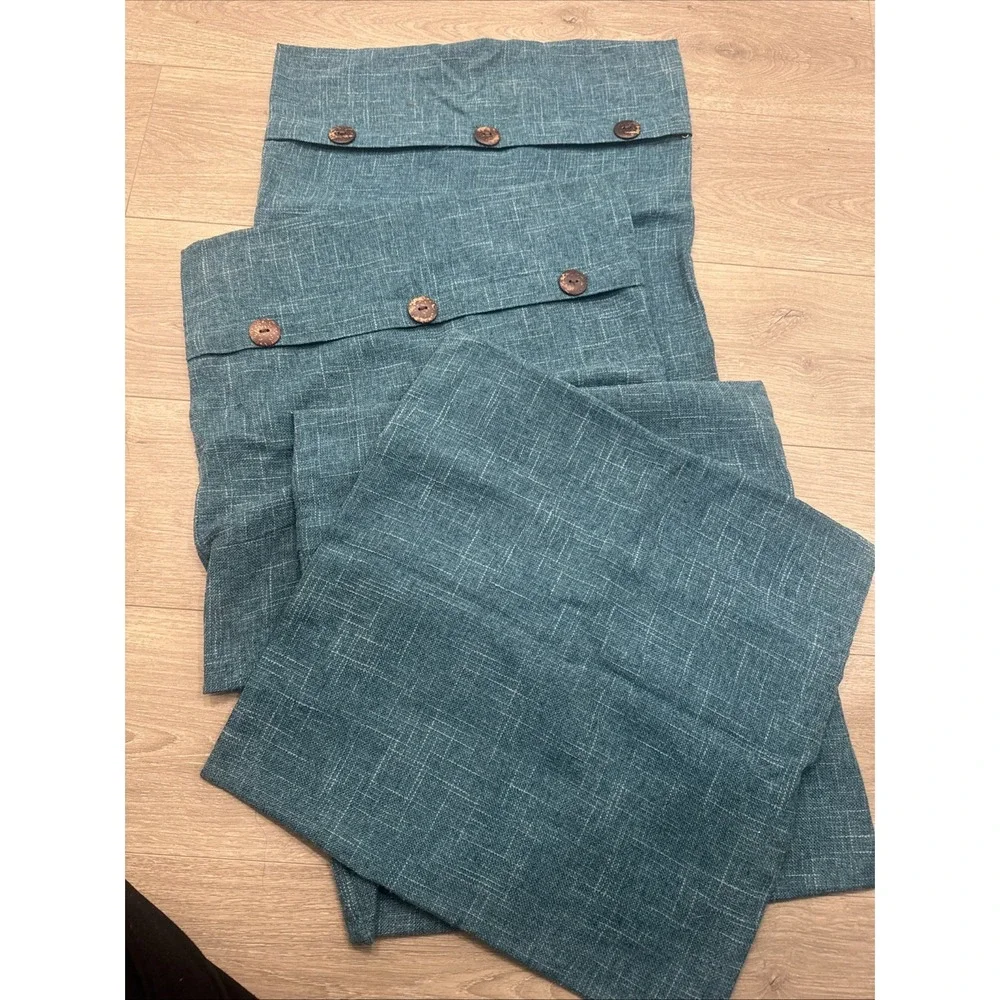 4 Decorative Throw  Pillow Case Covers. Zipper closure, Teal w/brown buttons